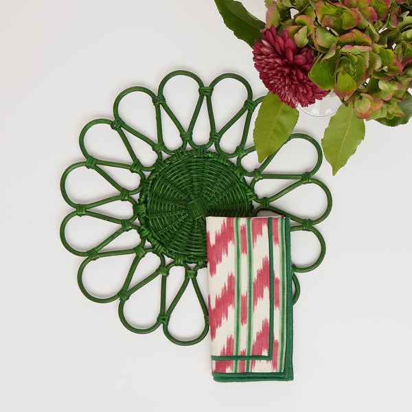 Maison Margaux Green Rattan Flower Placemat, Set of 4
