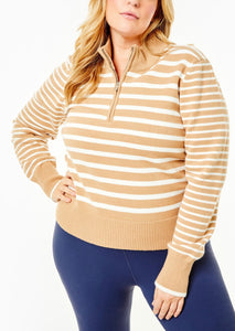 Fitler Active Zip Sweater in Latte and Off White Stripe