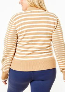 Fitler Active Zip Sweater in Latte and Off White Stripe