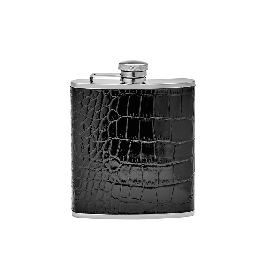 Graphic Image Crocodile-Embossed Leather Stainless Steel Cocktail Shaker - Black