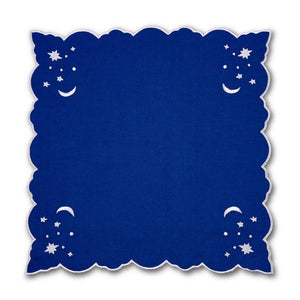 OTM Exclusive: The Astral Linen Napkin in Midnight Blue and Silver Embroidery