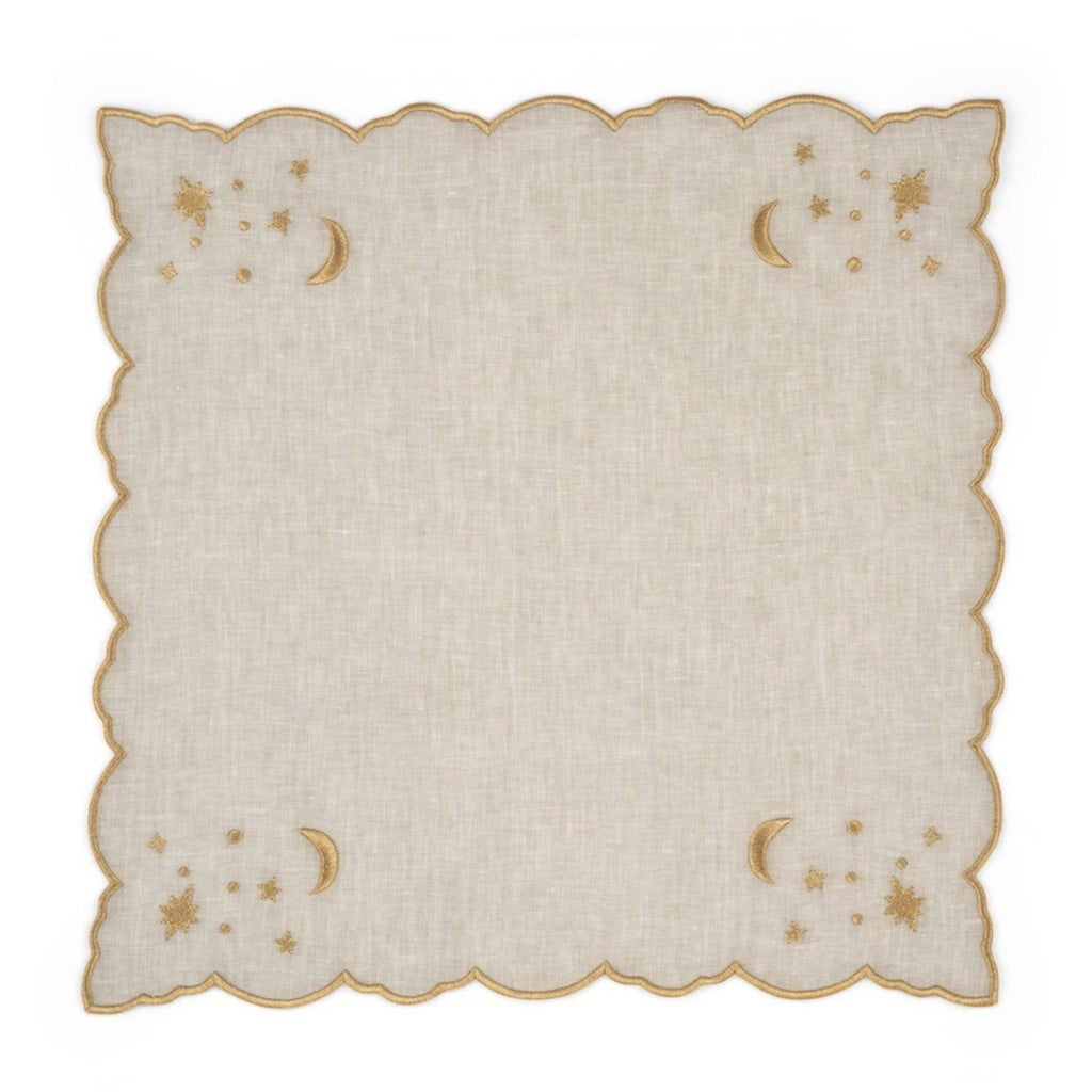 The Astral Linen Napkin in Natural Linen and Gold Embroidery