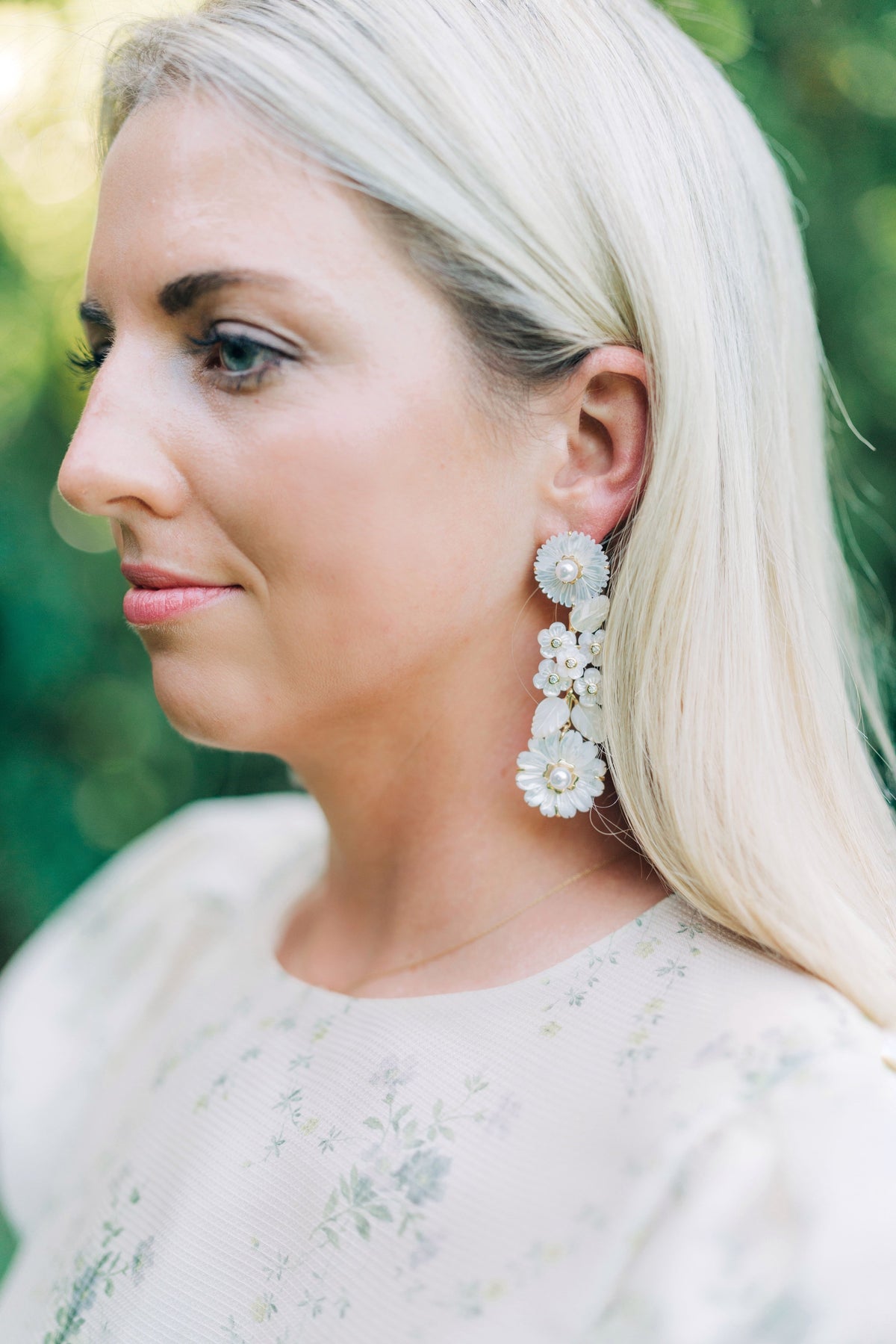 Mother of Pearl and Flowers and Pearl Earrings