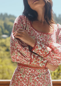 Victoria Embroidered Top in Ivory and Light Ruby Floral