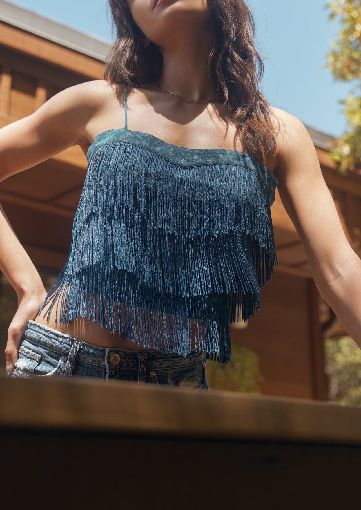 Sophie Tiered Fringe Top in Queen Blue Mini Alabaster Floral