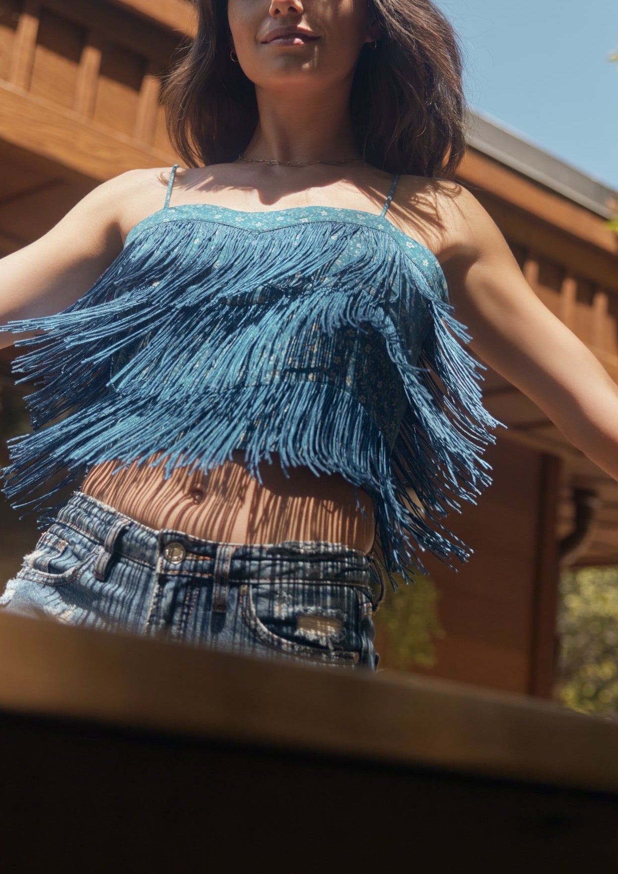 Sophie Tiered Fringe Top in Queen Blue Mini Alabaster Floral