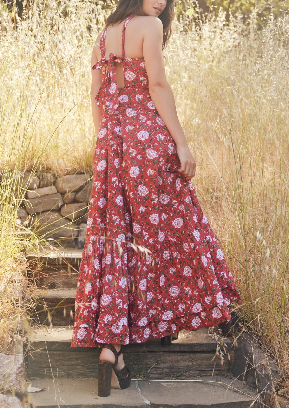 Isabel Maxi Dress in Scarlet Ivory Rose Floral