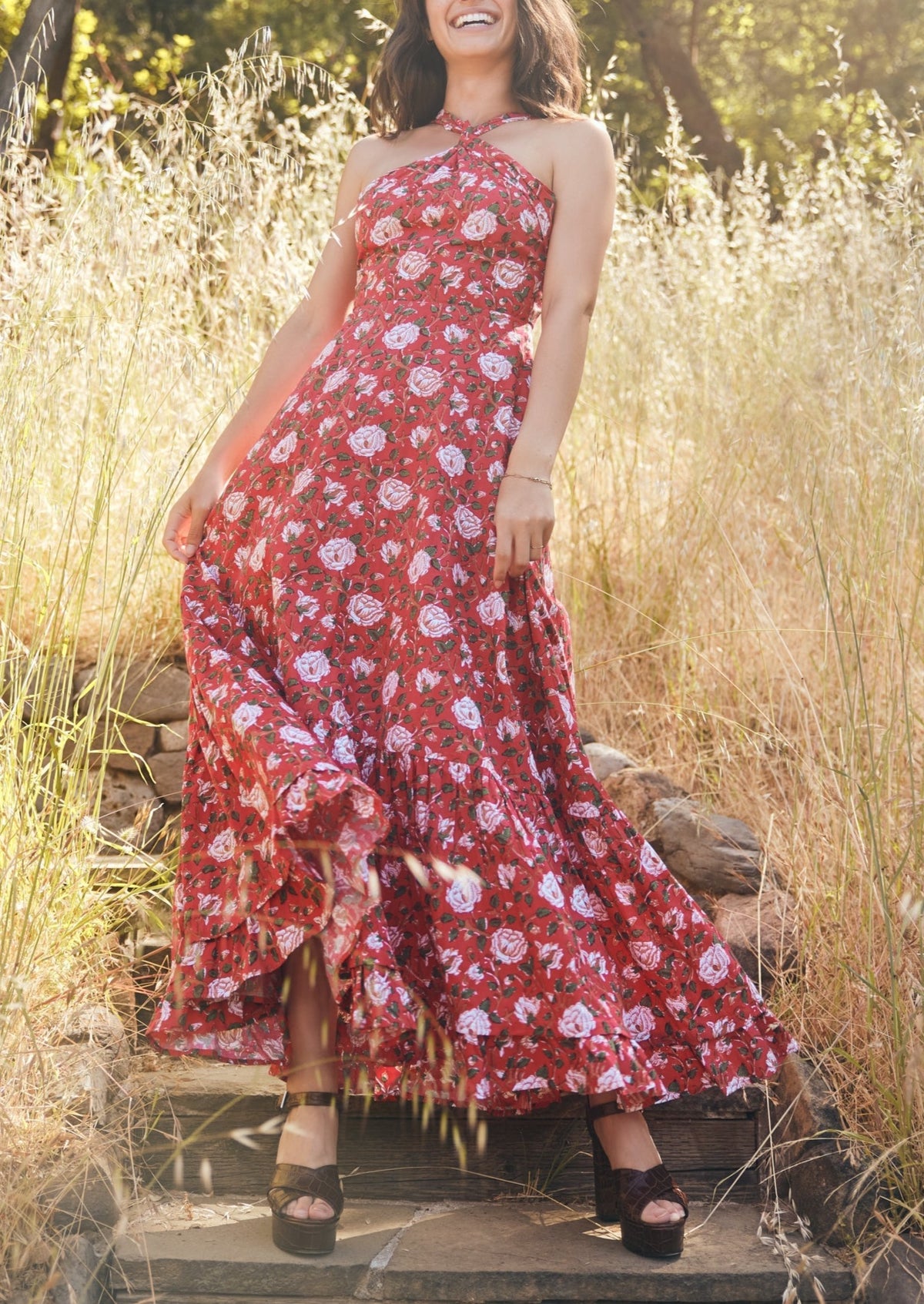 Isabel Maxi Dress in Scarlet Ivory Rose Floral