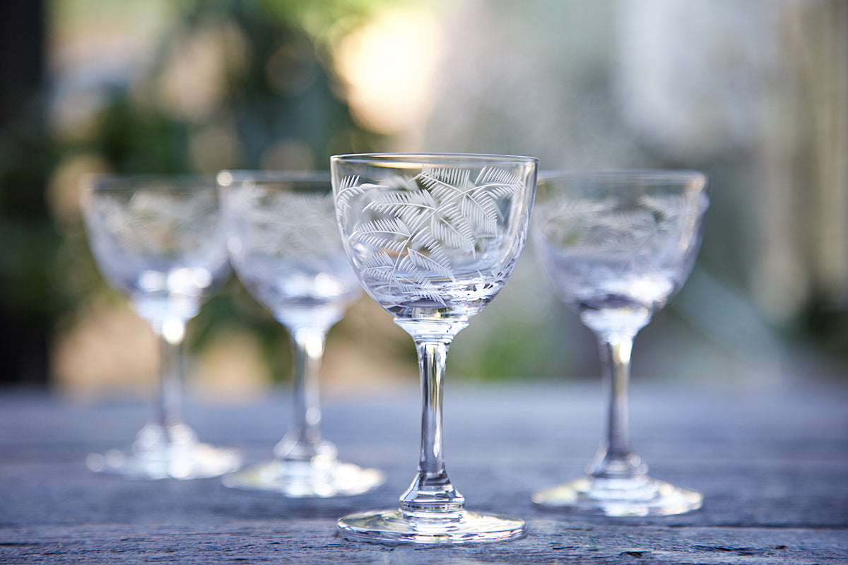 Crystal Liqueur Glasses with Fern Design, Set of Six