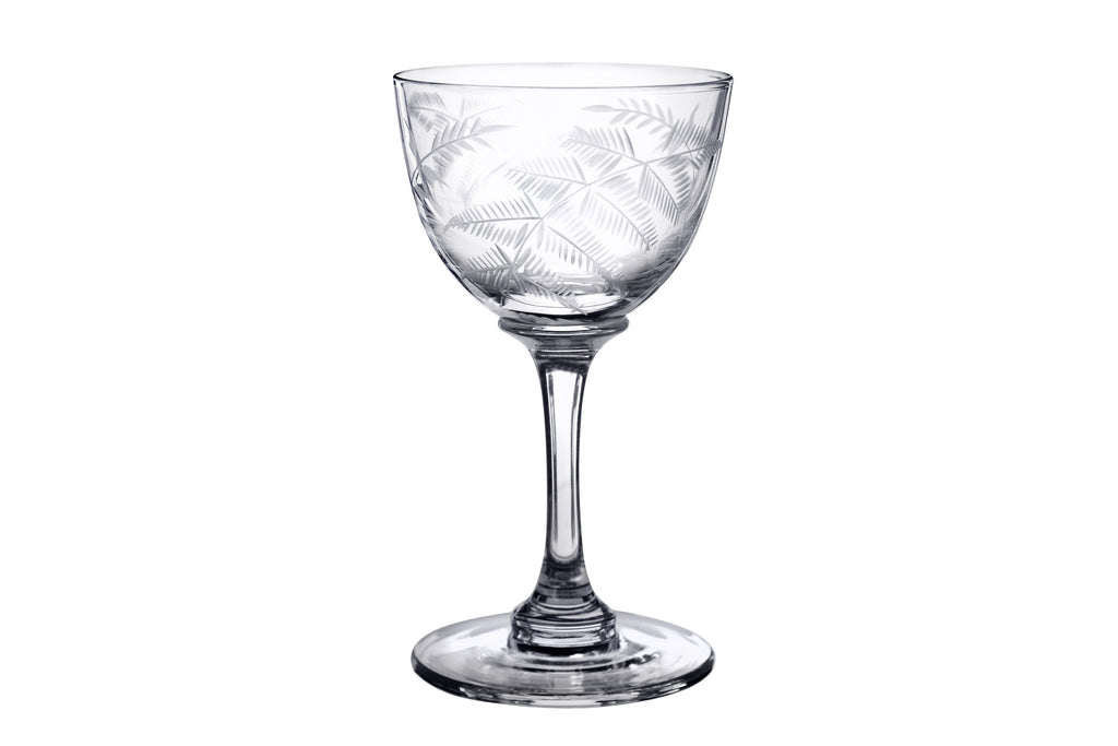 Vintage Crystal Glass Etched Fern Design Small Wine Glasses Set of
