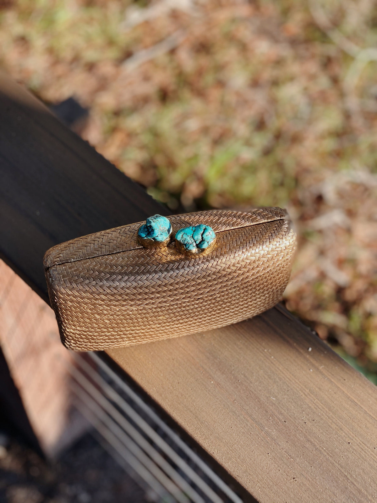 Jen Clutch with Turquoise Stone in Gold