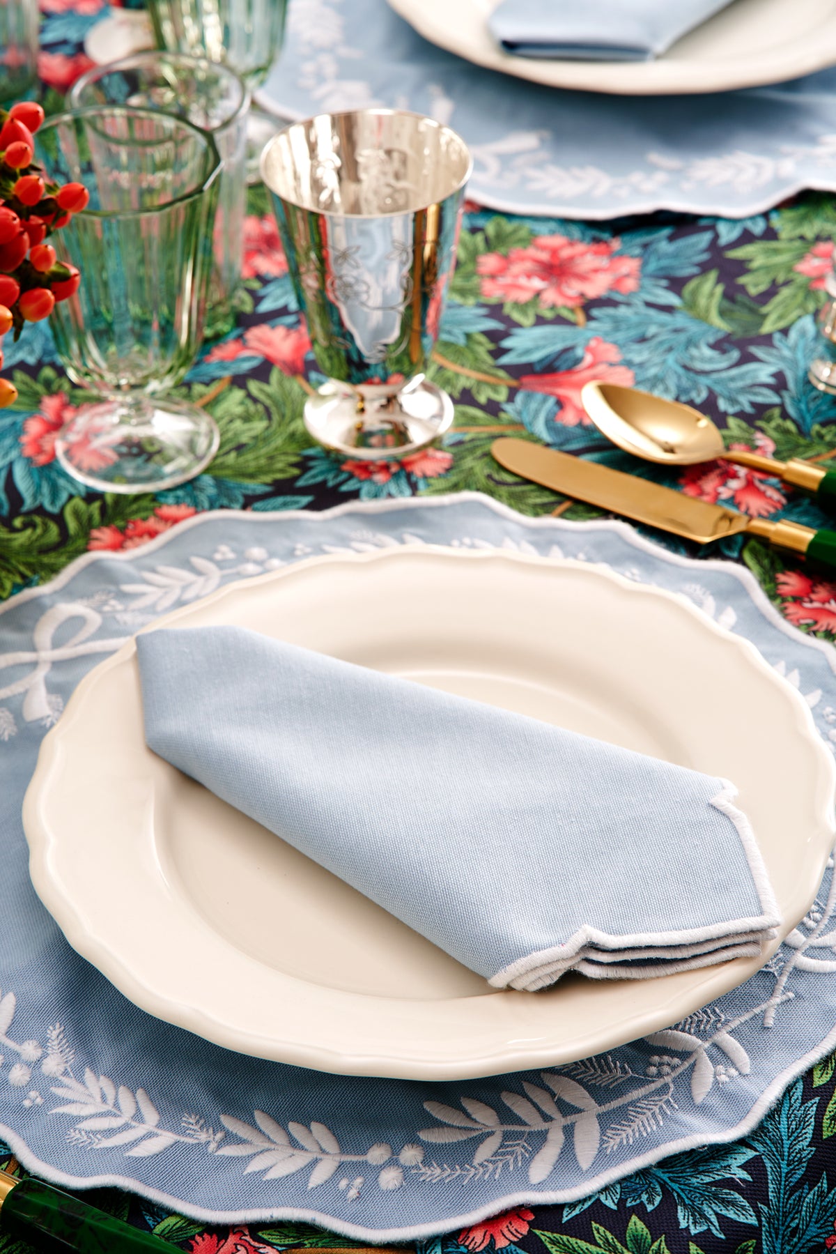Florence Placemat and Napkin Set in Dusty Blue, OTM Exclusive