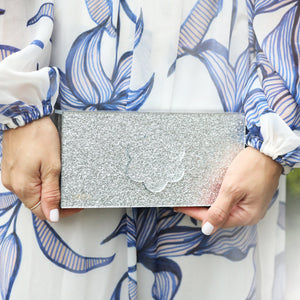 Silver Sparkle Flower Clutch