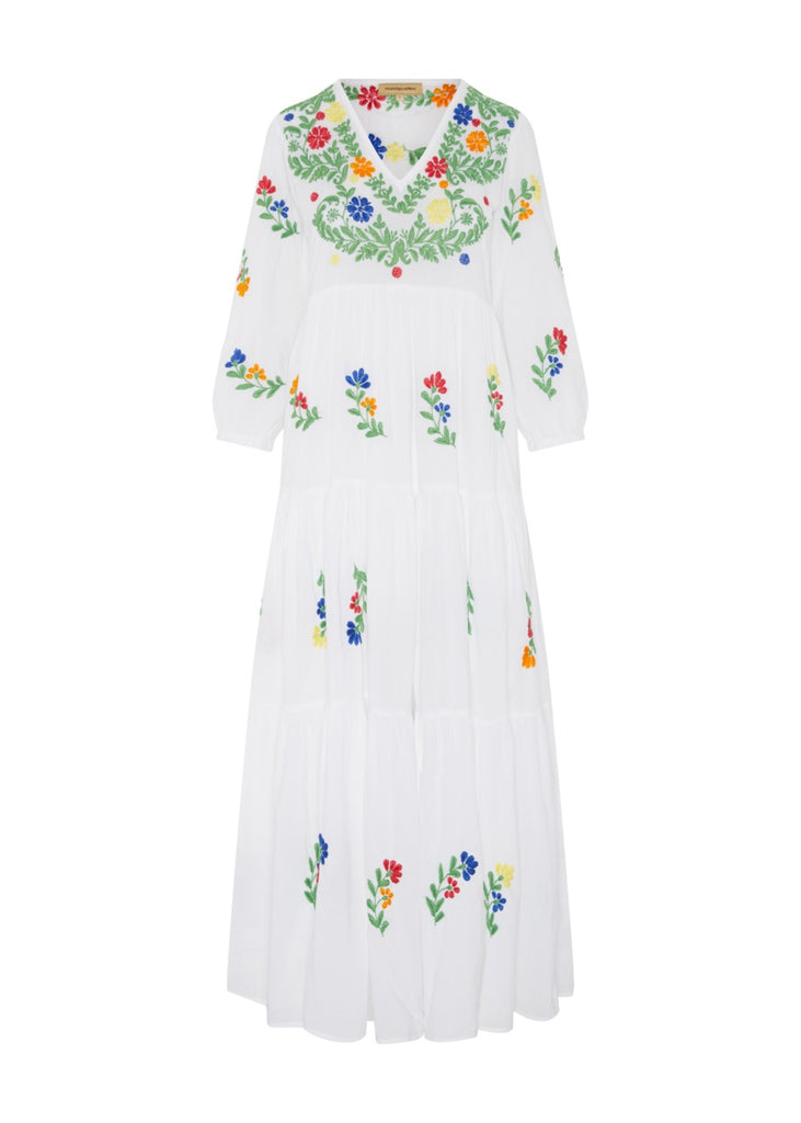 Frangipani Dress in White with Multi