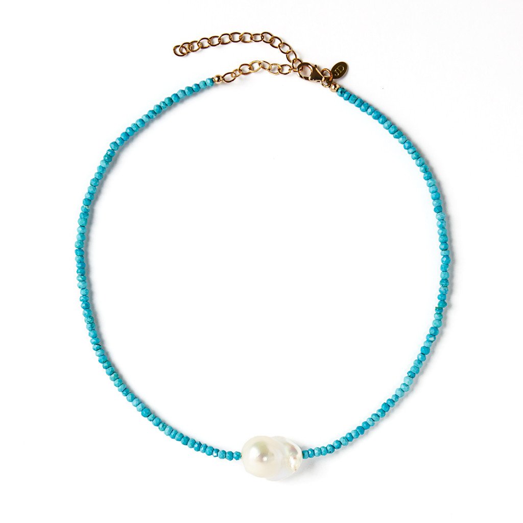 Turquoise Single Baroque Pearl Gemstone Necklace
