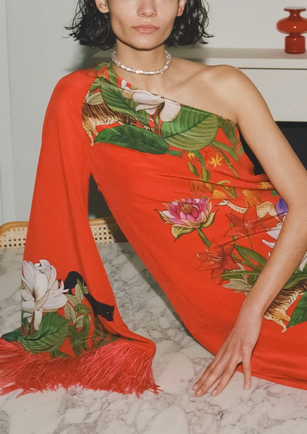 Aubrey Crepe Midi Dress in Safari Red
