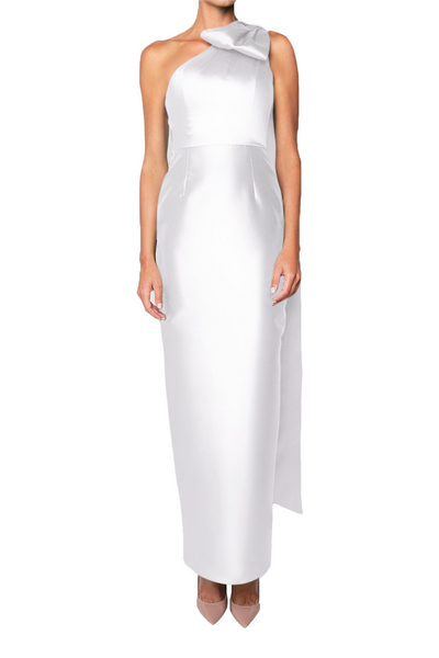 Gabriella Silk and Wool Column Gown in White 2