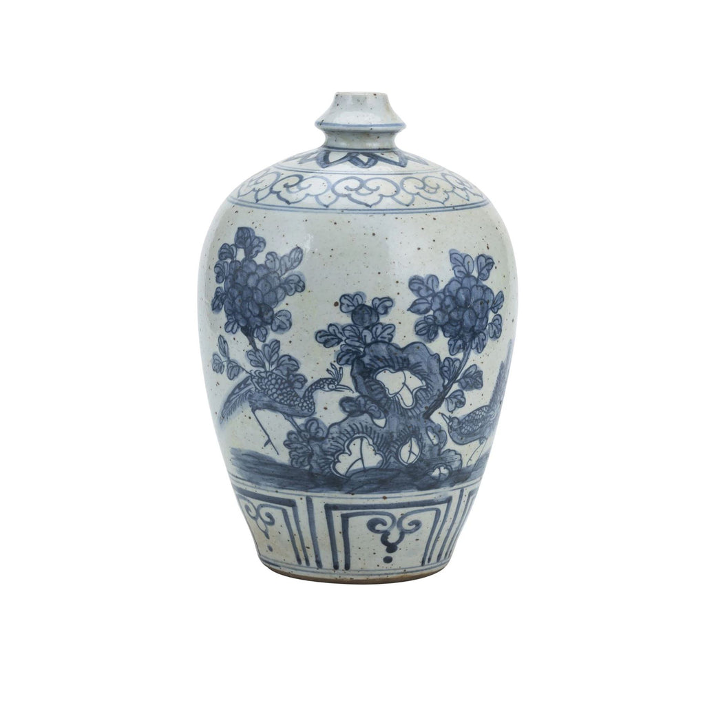 Blue and White Garlic Head Vase with a Flower and Bird Motif