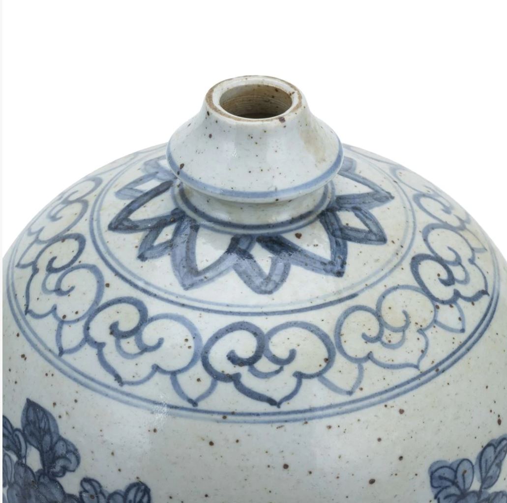 Blue and White Garlic Head Vase with a Flower and Bird Motif