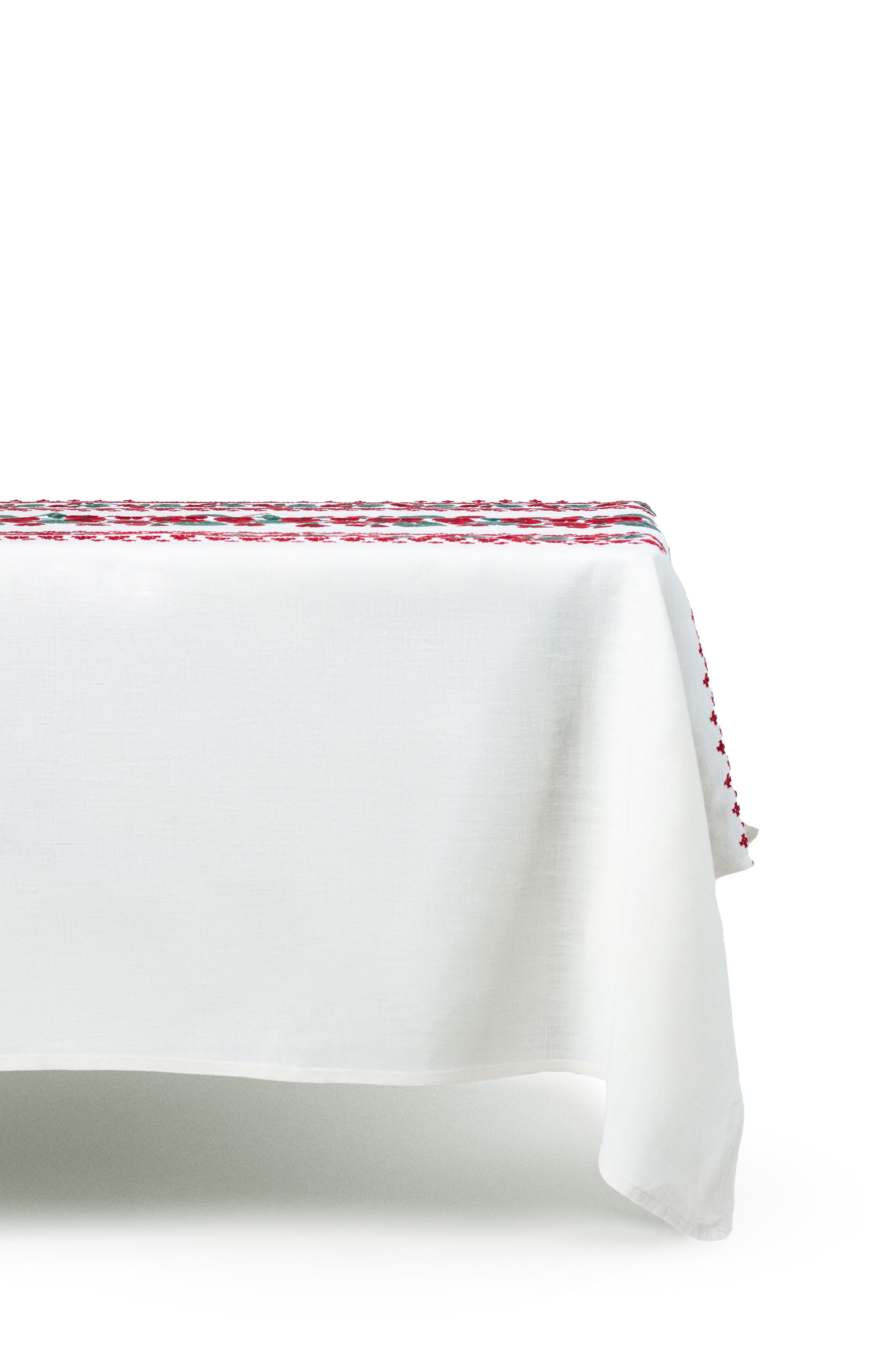 Geranio Rectangular Tablecloth in White and Red