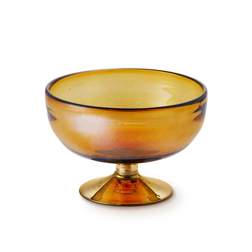 Iridescent Amber Glass Footed Bowl Tabletop Mexico 