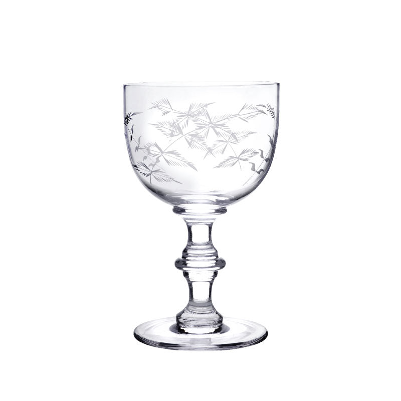 Crystal Wine Goblets with Fern Design, Set of Four