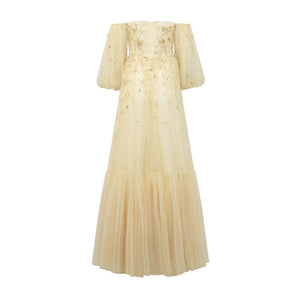 Priyanka Gown in Gold Tulle with Sporadic Sequins