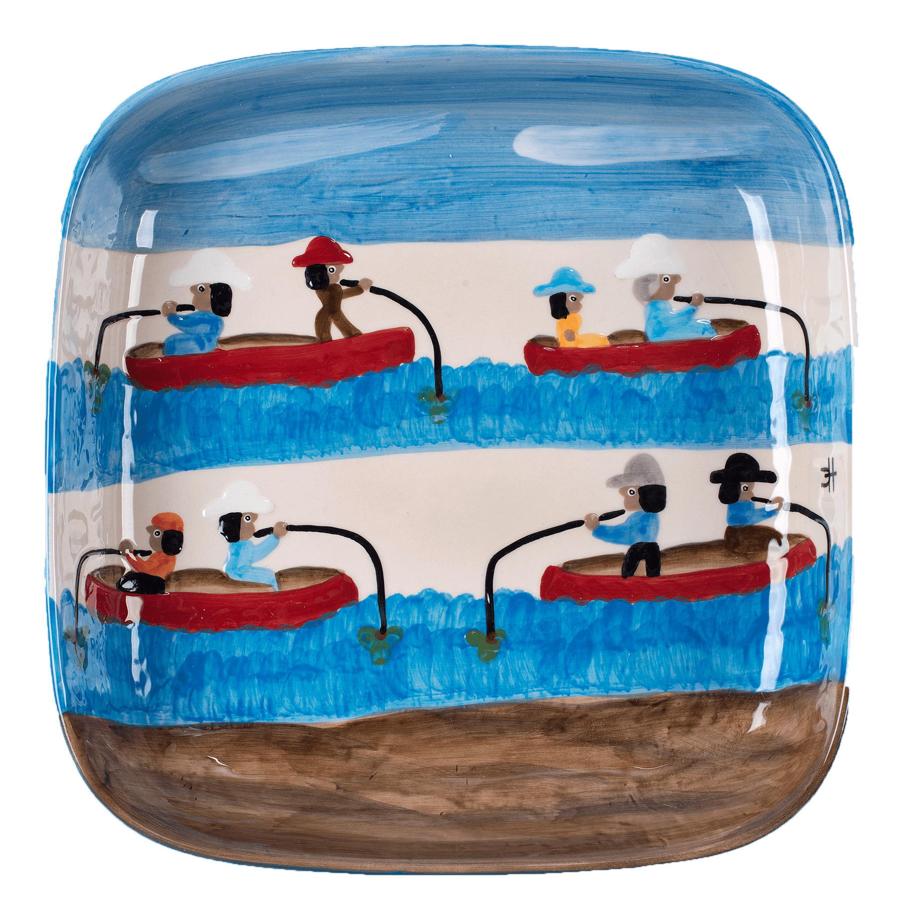 Clementine Hunter Gone Fishing Square Platter Ch3000