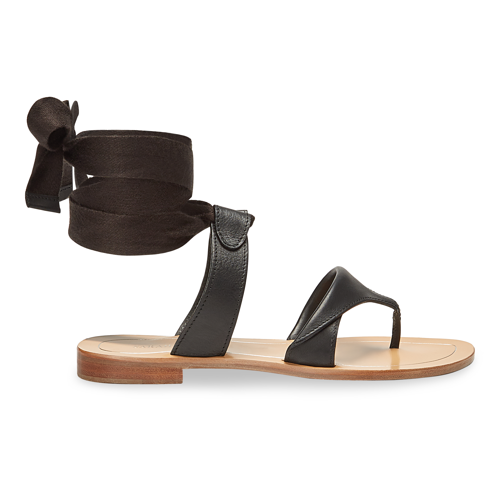 10mm Italian Made Flat Grear Sandal in Black Vachetta