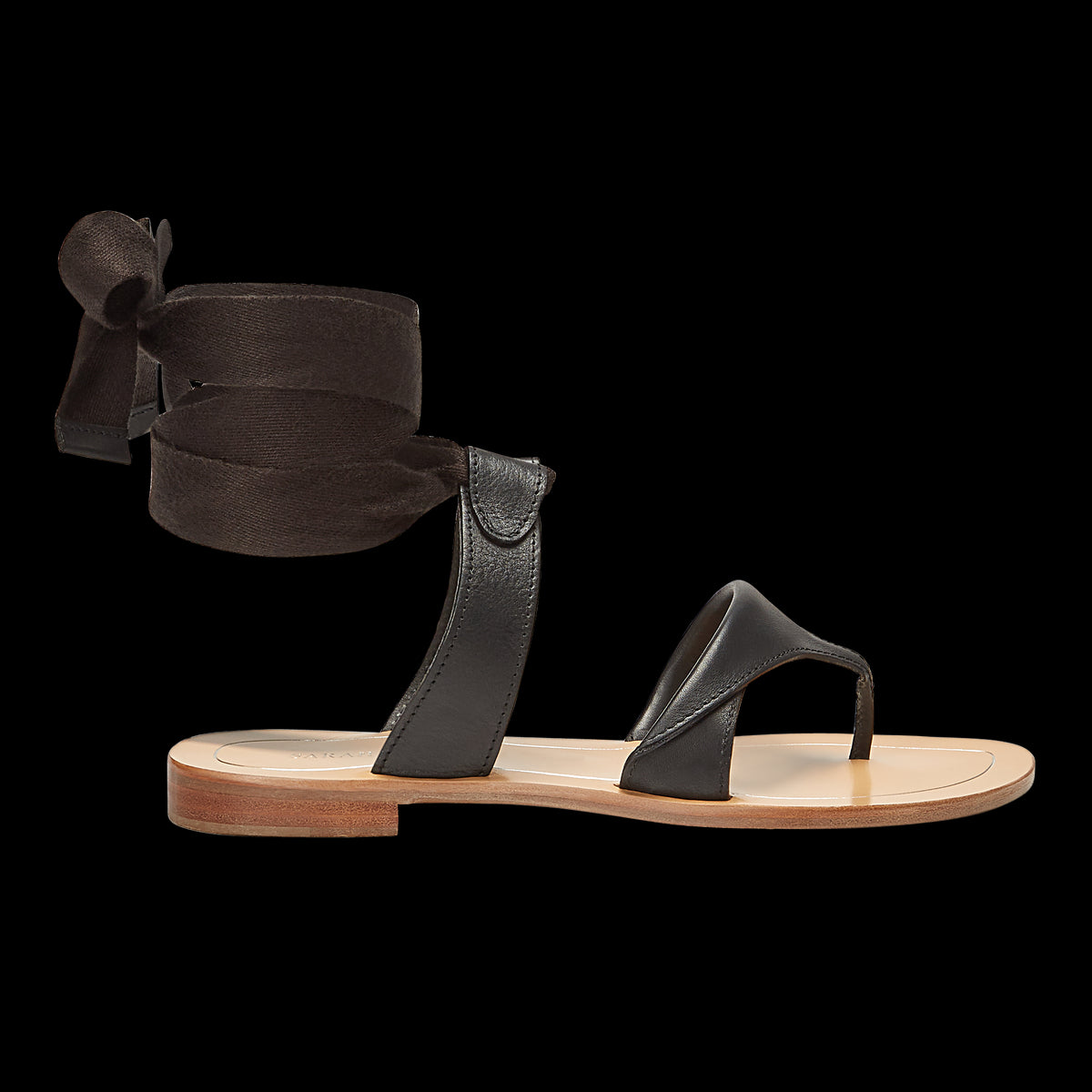10mm Italian Made Flat Grear Sandal in Black Vachetta