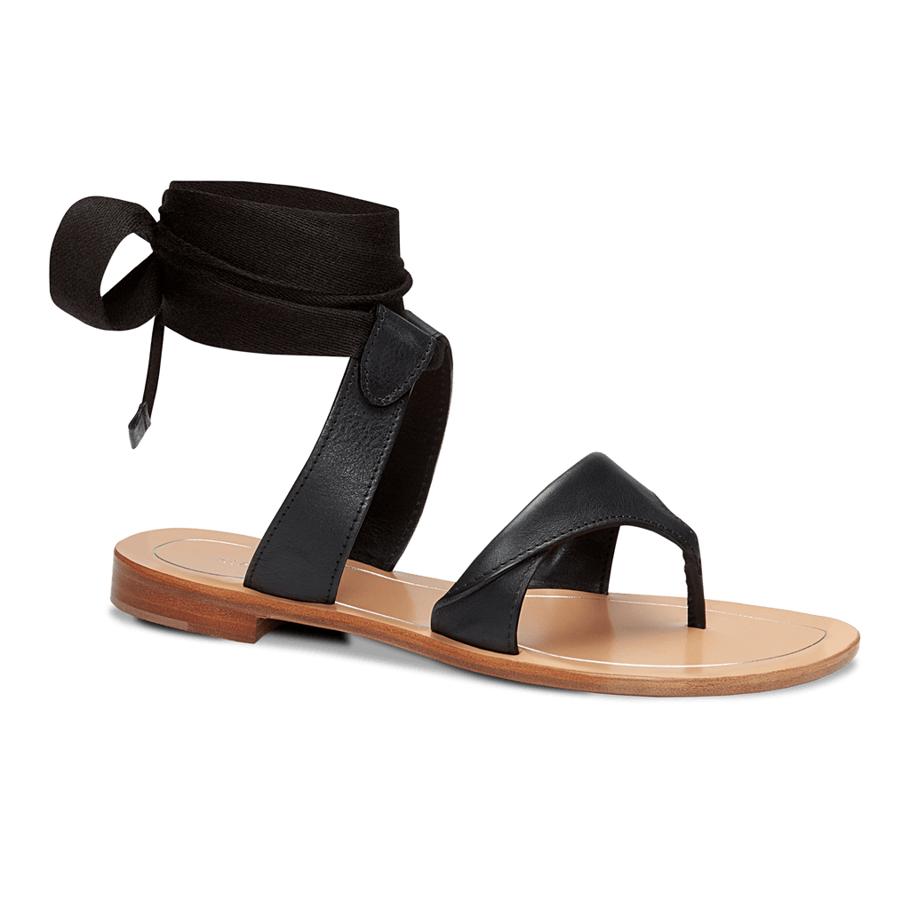10mm Italian Made Flat Grear Sandal in Black Vachetta