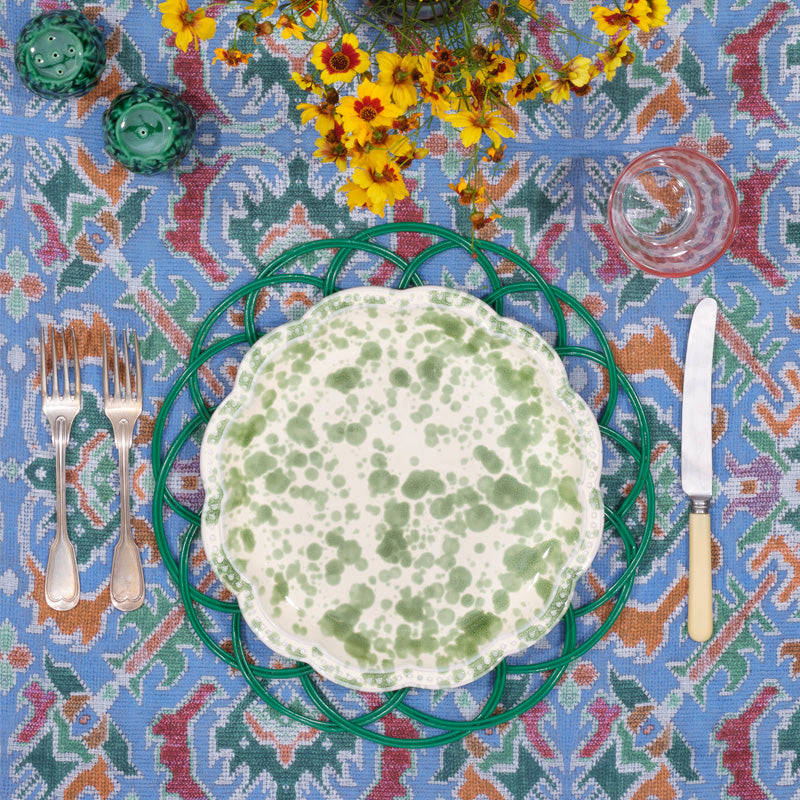 Speckled Dinner Plate in Green and White