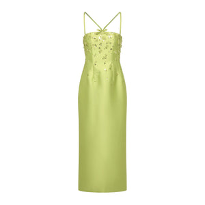 Sofia Dress in Lime Silk Wool with Sporadic Sequins