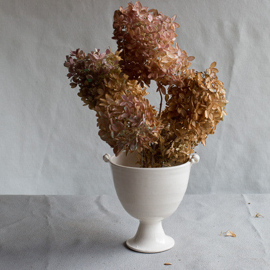 White Earthenware Footed Cup Coiled Handles