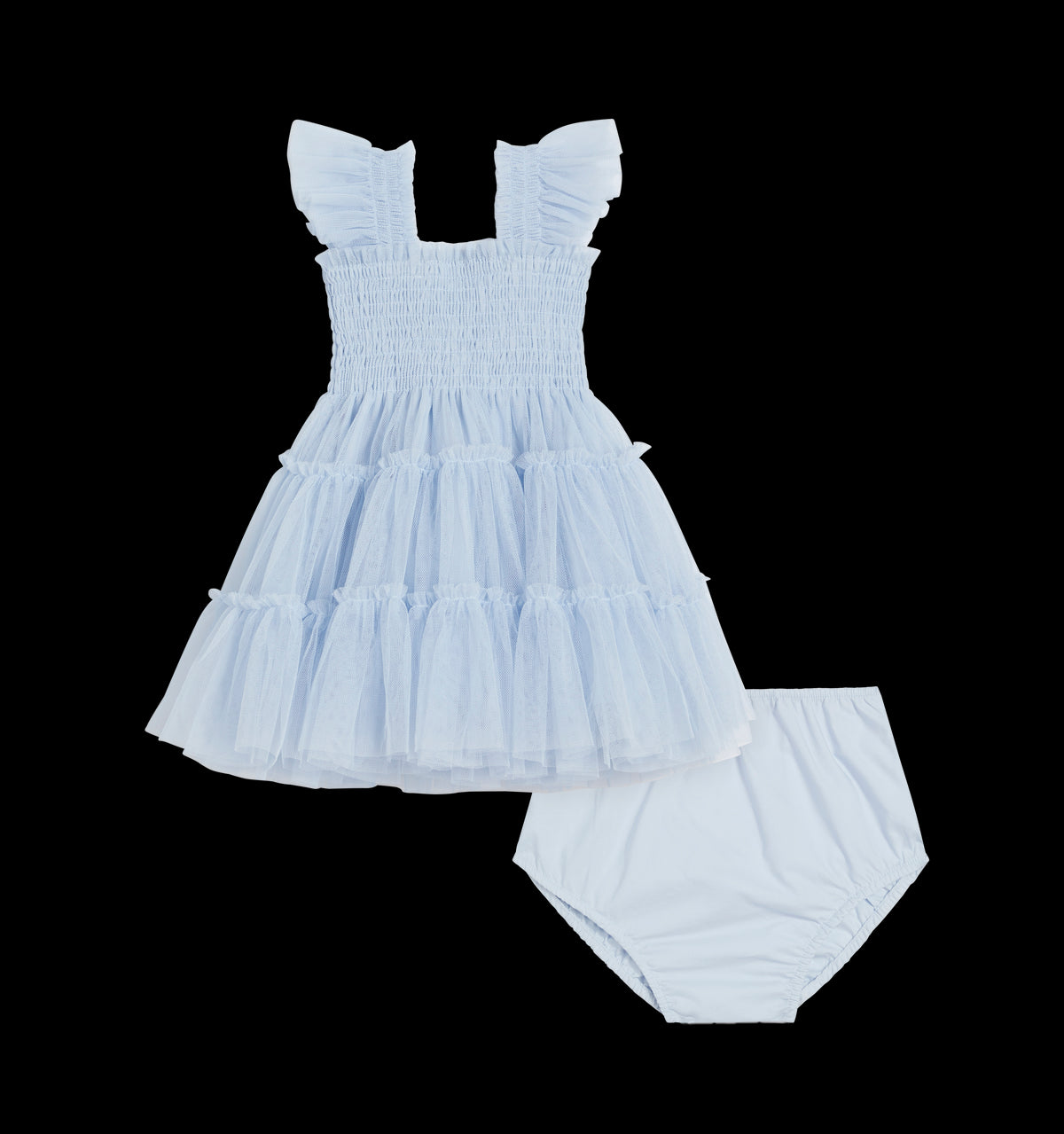 The Tulle Ribbon Ellie Nap Dress - White Tulle with Blue Ribbon