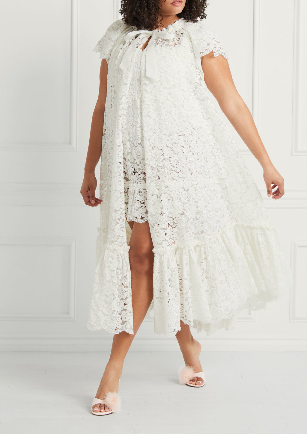 Hayley is 5'10" and wears a size XL in the White Lace color:White Lace