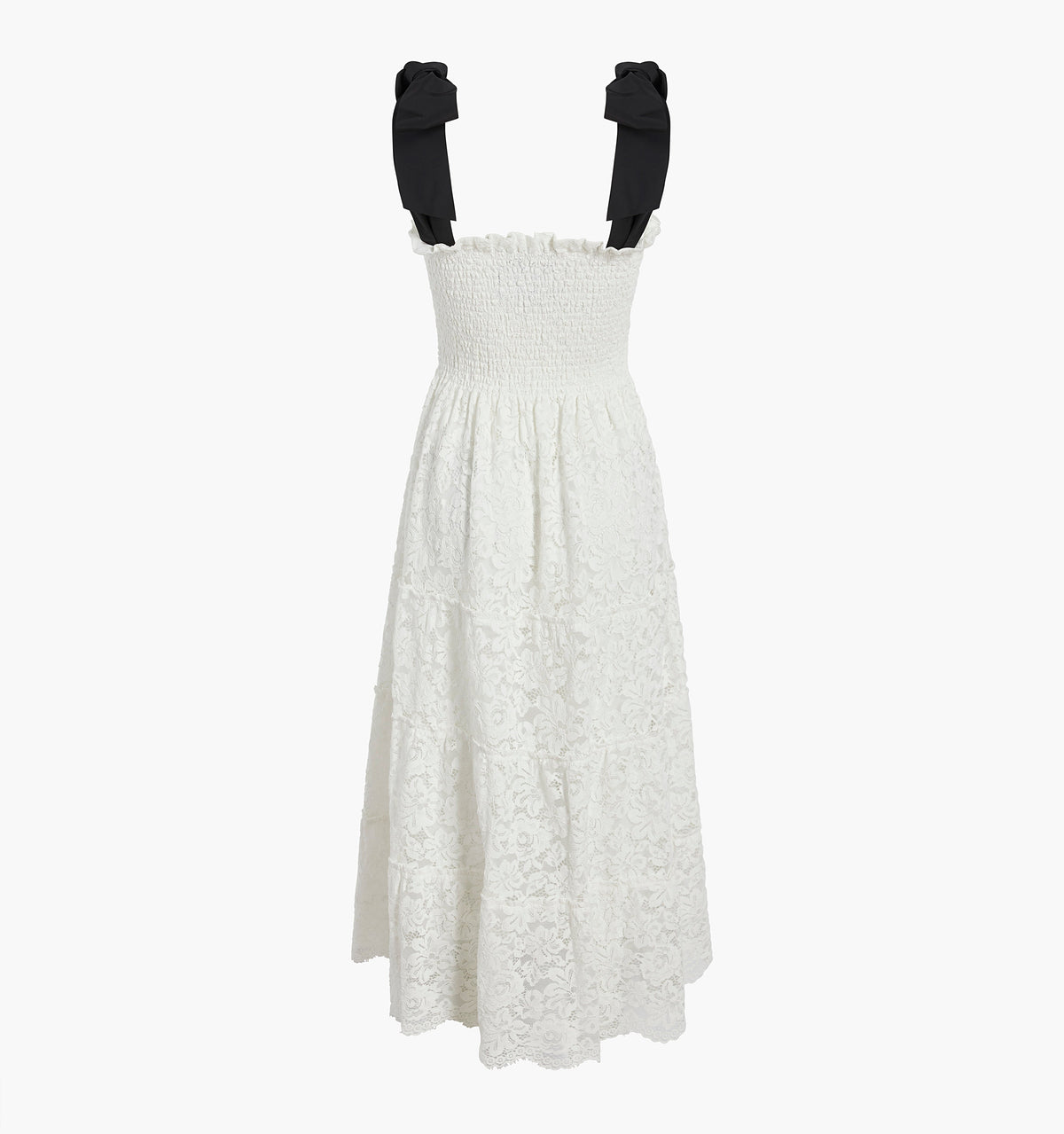color:White Lace with Black Ribbon