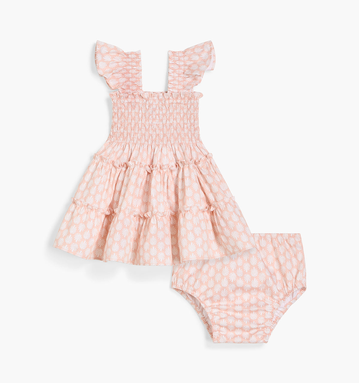 The Baby Ellie Nap Dress in Pale Coral Baroque Shell Cotton Sateen