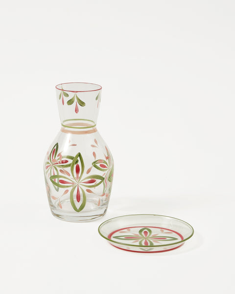 Hand Painted Carafe, Green and Pink