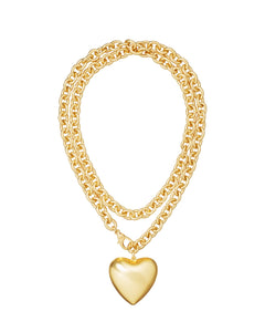 Roxanne Assoulin gold tone thick link necklace with heart pendant