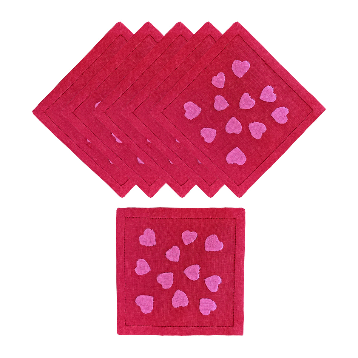 Hearts Cocktail Napkins in Red and Pink, Set of 6