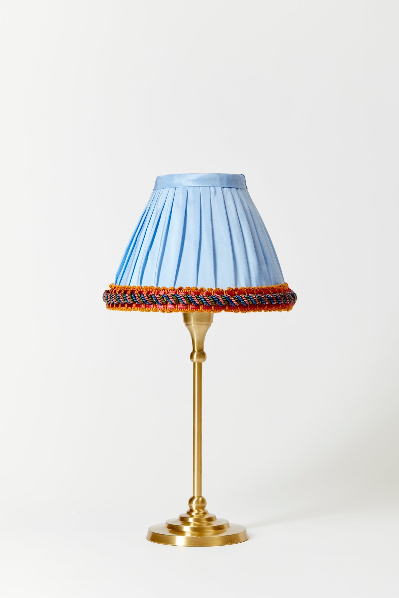 CORNFLOWER SILK TRIMMED TABLE LAMP SHADE