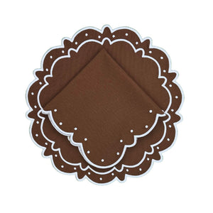 Dark Cocoa Placemat with white embroidery and matching napkin