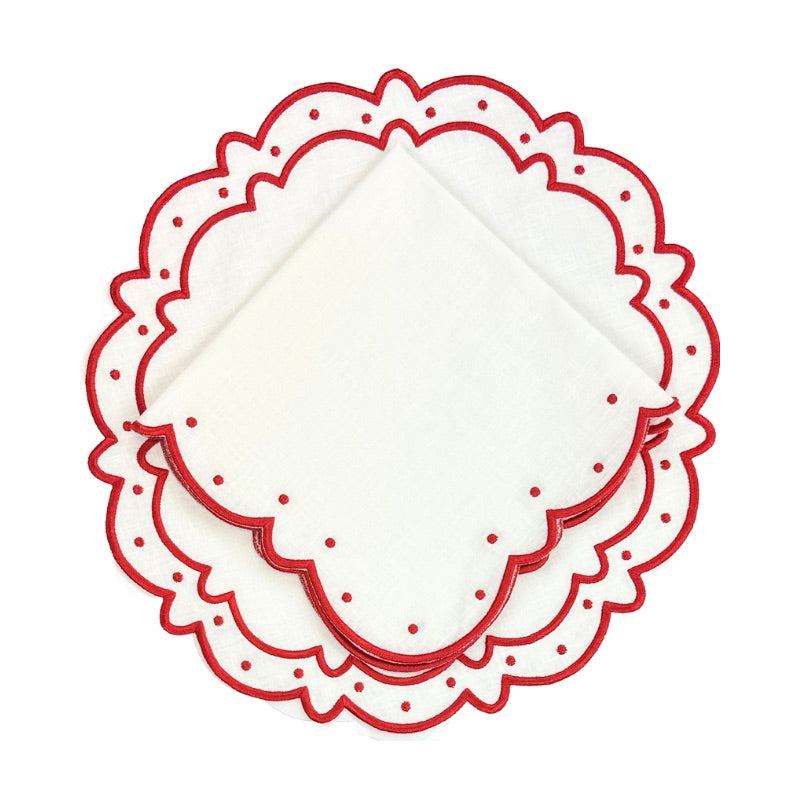 Ava Napkins in Linen White & Red, Set of 4