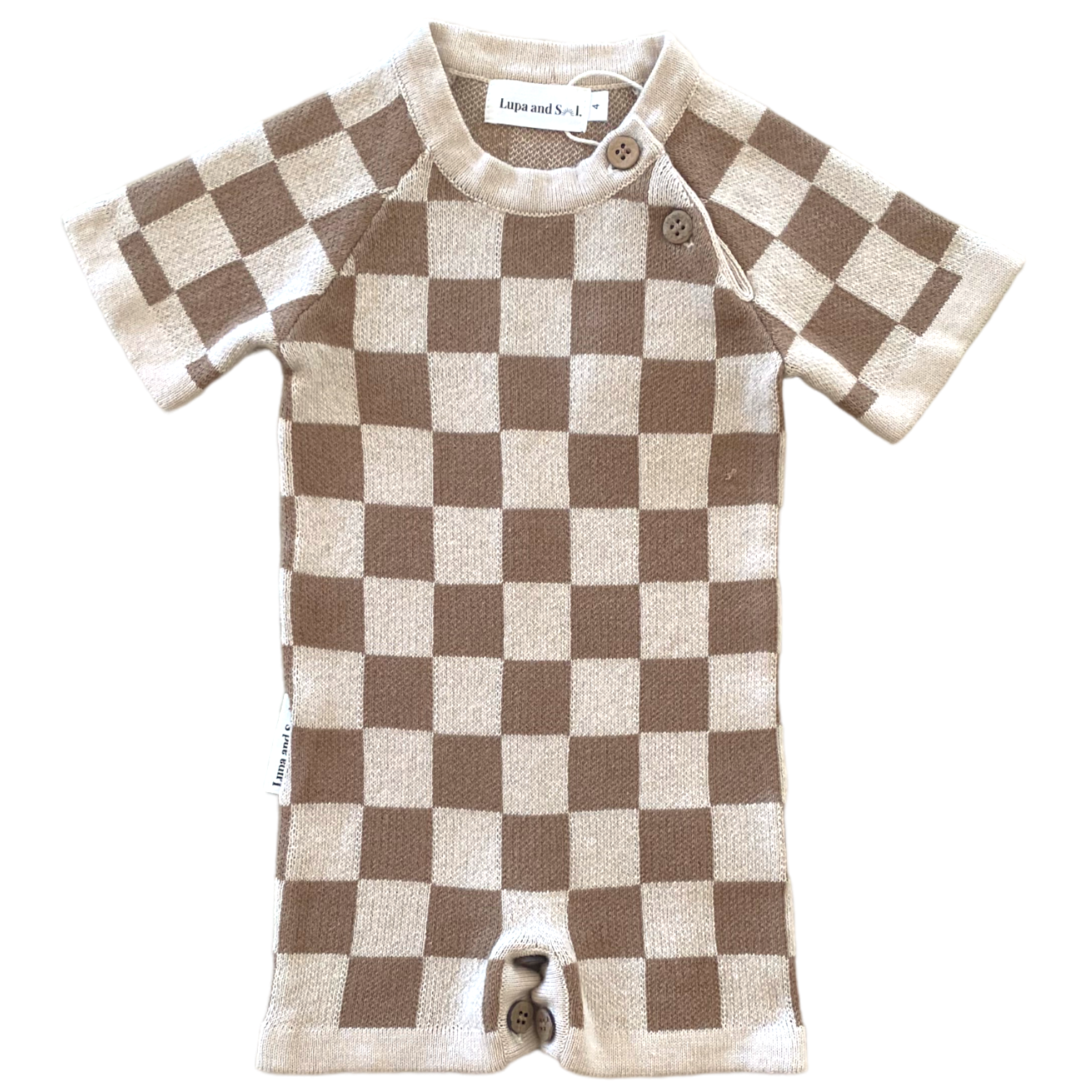 Check Romper | Brown on Oat
