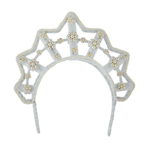Star Shaped Pearl Headpiece in White Velvet