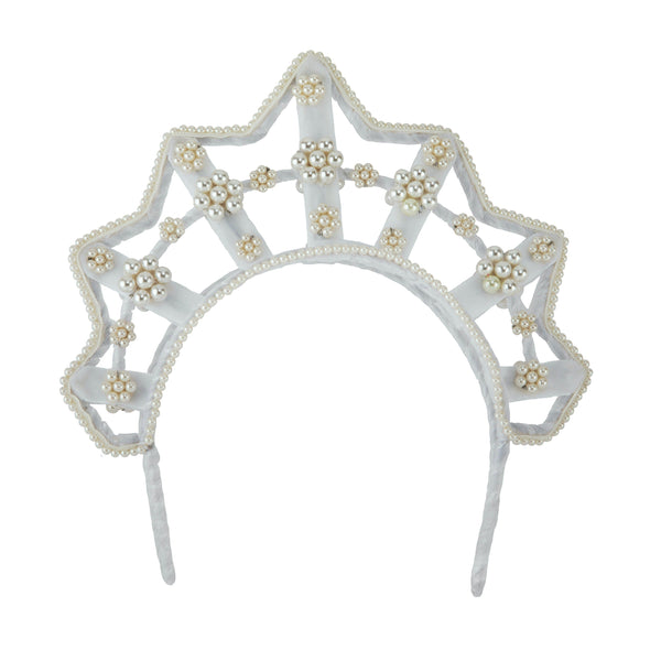 Star Shaped Pearl Headpiece in White Velvet | Over The Moon display picture 3