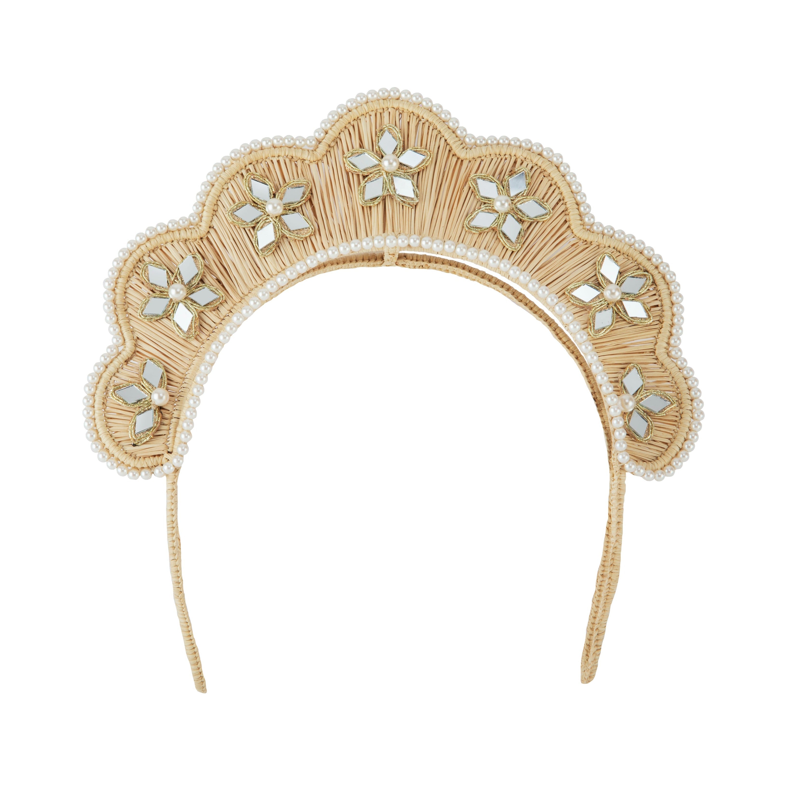 Cloud Shaped Iraca Stars Mirror & Pearls Headpiece