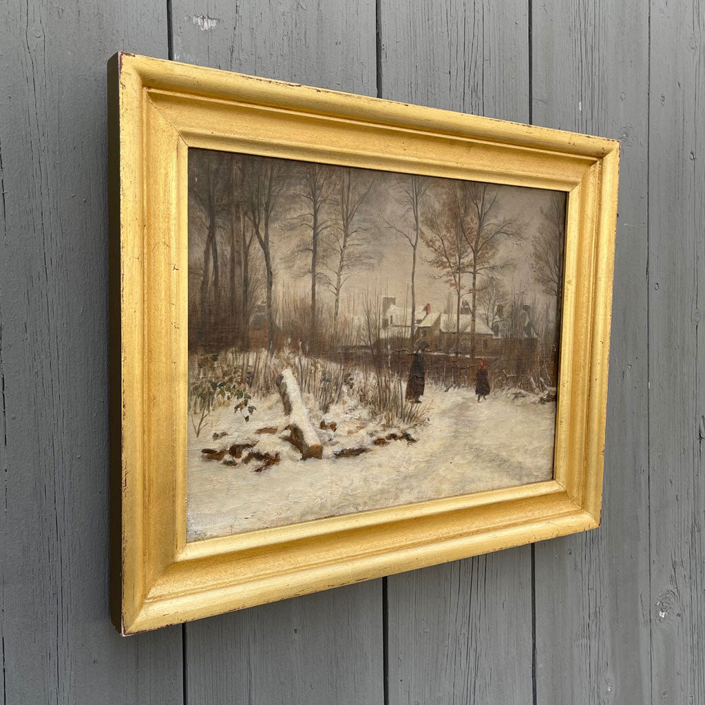 19th Century Oil on Canvas; Signed "Winter Landscape"