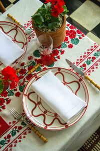 Geranio Rectangular Tablecloth in White and Red